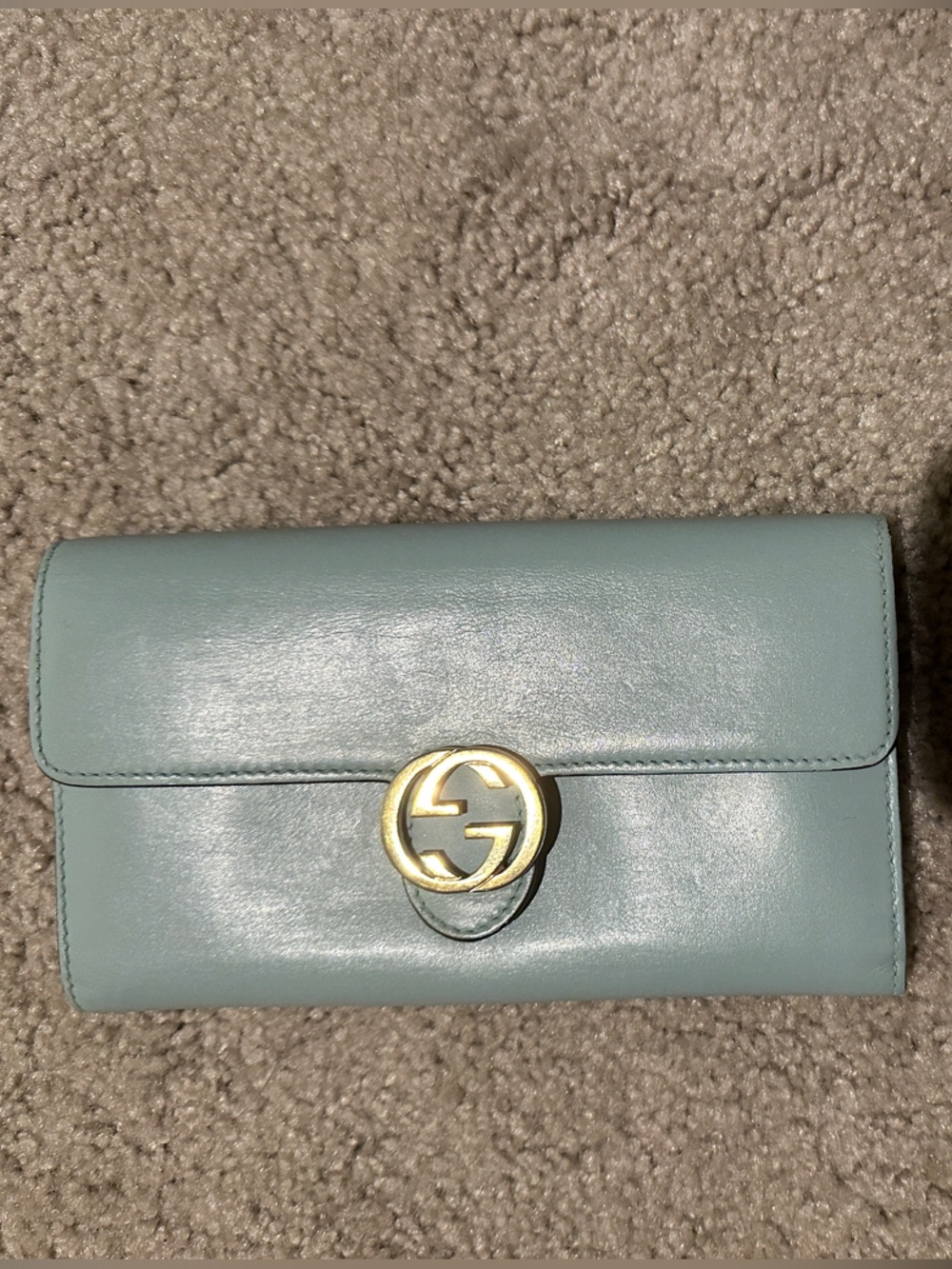 Gucci Pale Blue Leather Wallet with Gold Interlocking G